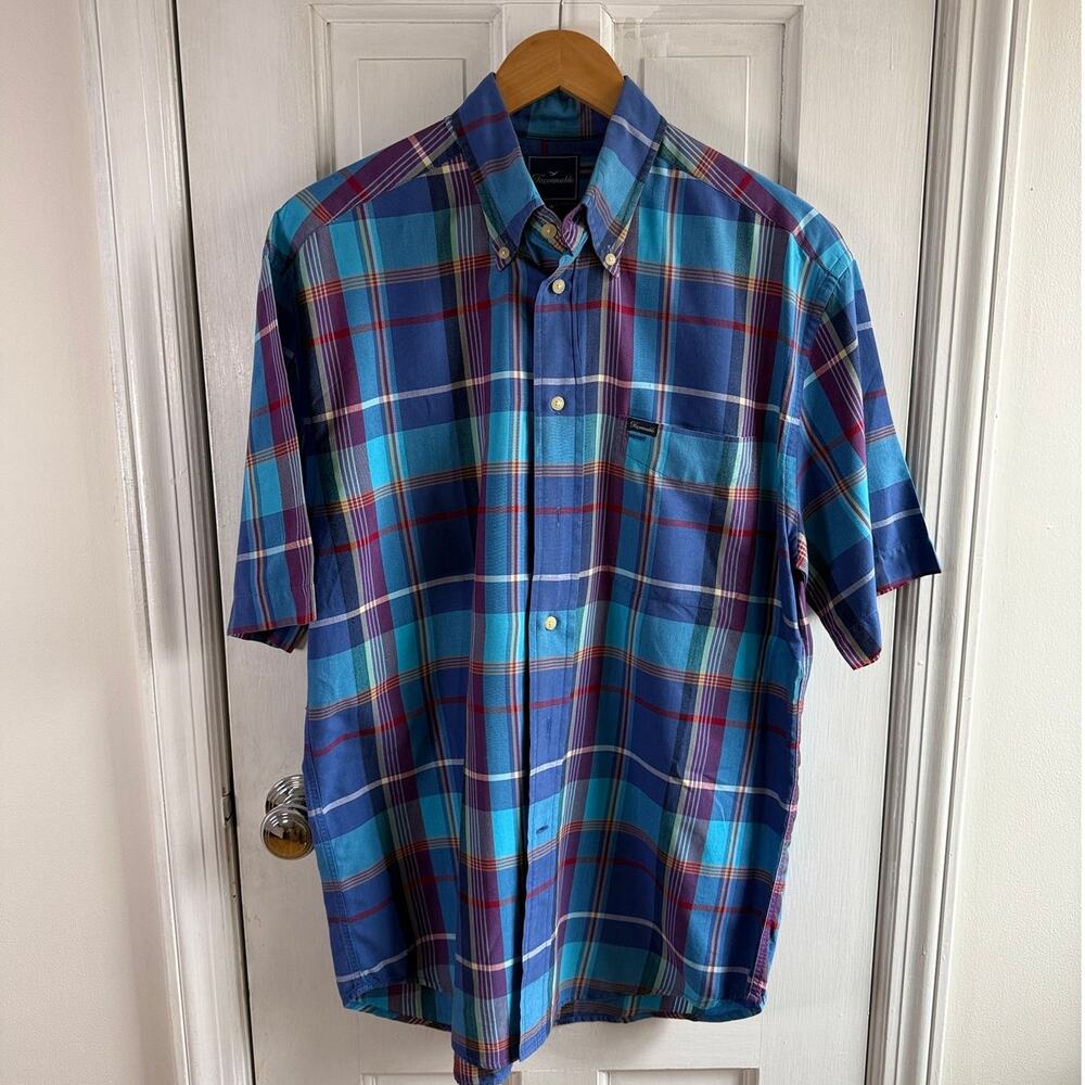 Facconable Short-Sleeve, Button-Down, Plaid Shirt… - image 2
